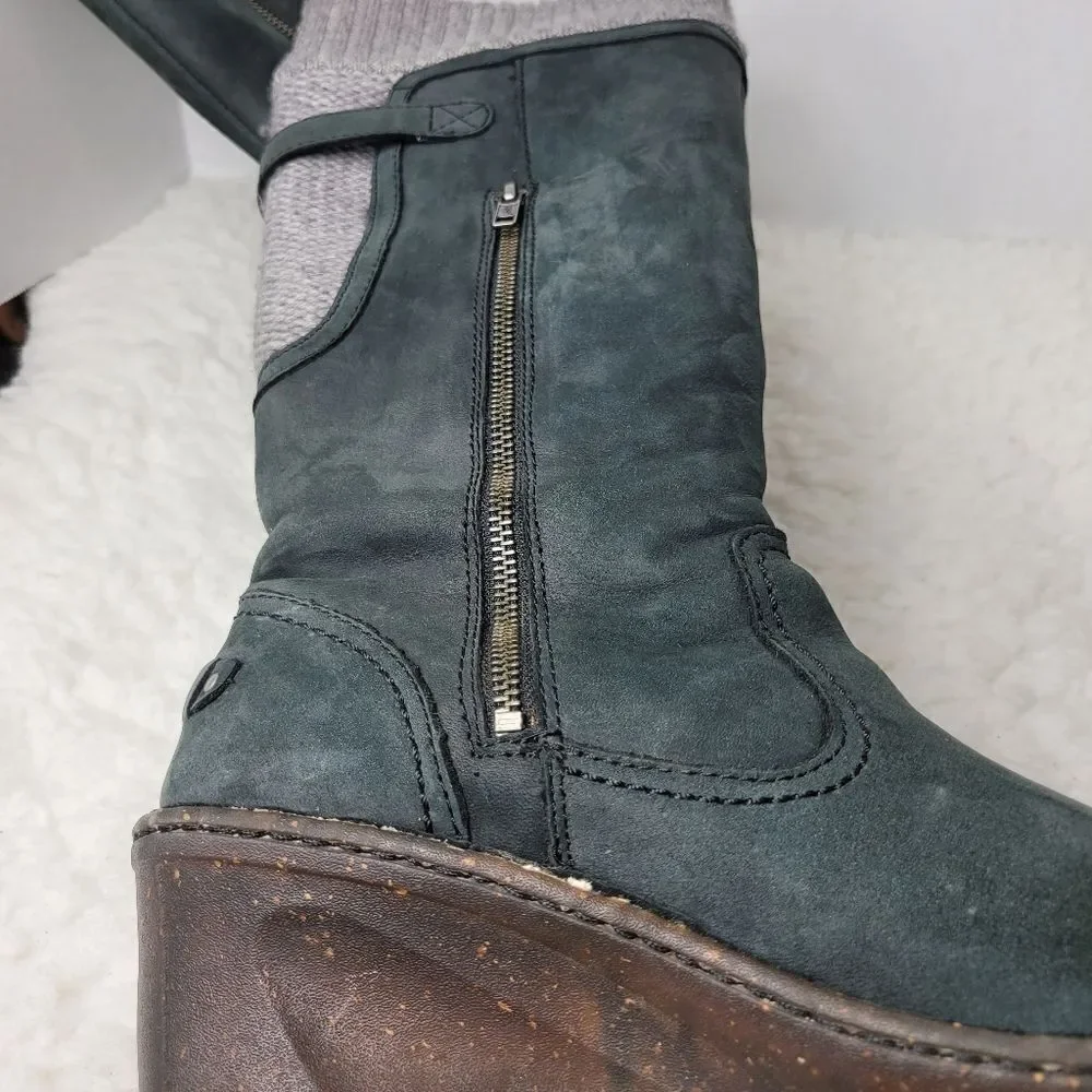 Ugg Women’s Skyfall Suede Wedge Boots Black Insulated Leather Boot 9 1006145